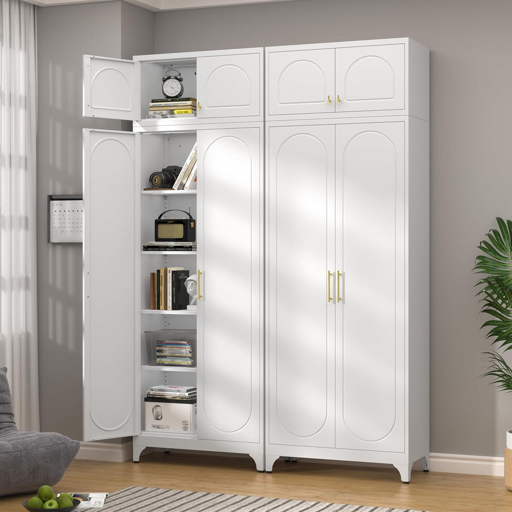 32" Wall Metal Storage Cabinet with Doors & Gold Handle | Adjustable...