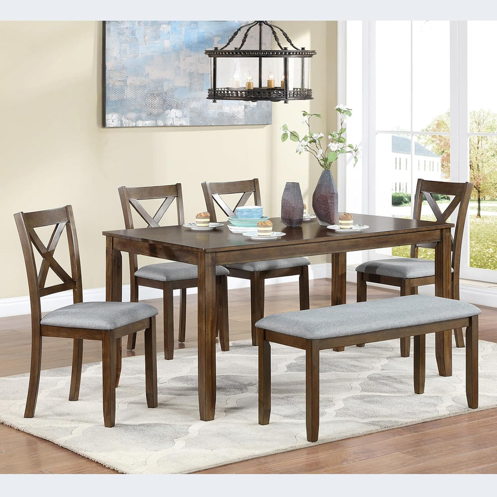 Harper & Bright Designs 6-Piece Dining Table Set with 4 Chairs and Bench,...