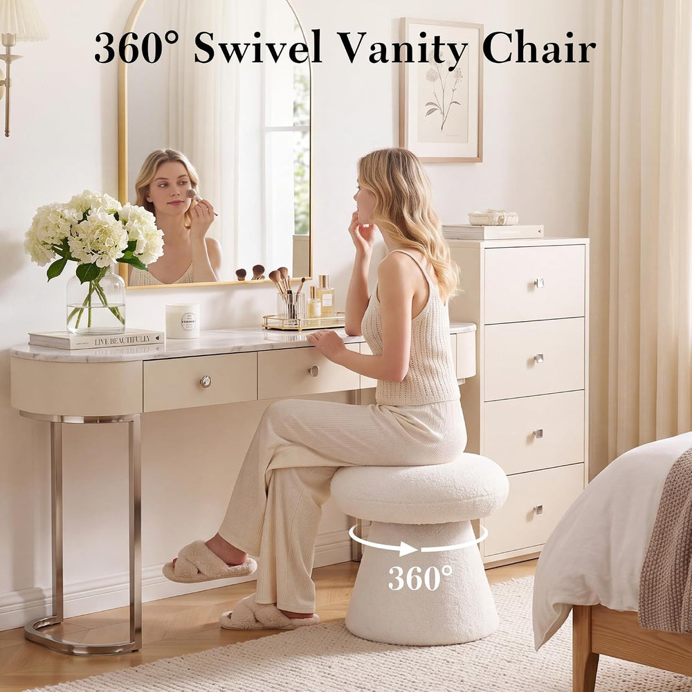 FOXHUNTER Mushroom Pouf Ottoman with 360° Rotation, White | Footstool with Sp...