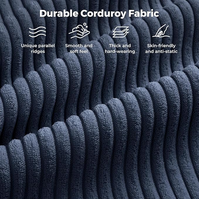 Vesgantti 97" Modular Sectional Sofa Dark Blue, U-Shaped Couch with Movable Ottoman, Comfy Corduroy Couch with Spring Cushion, Modular Sofa with Deep Seat for Living Room, Bedroom and Apartment