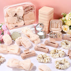 48 Pcs Sleepover Party Supplies Kit Bridesmaid Proposal Gifts Slumber Birthday Spa Party Favors Bow Headband Scrunchies Jewelry Case Makeup Bag Mirror for Gifts (Beige)