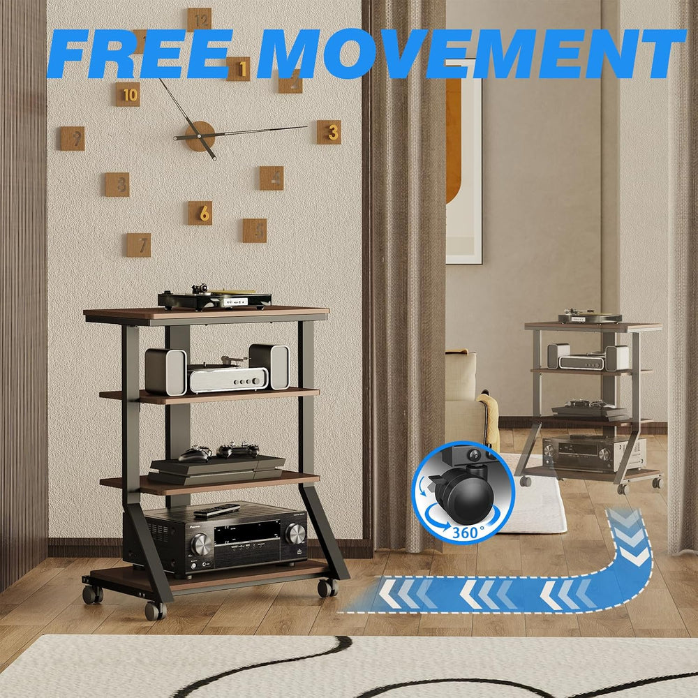 Rfiver 4-Tier AV Media Stand with Wheels, Mobile Rack Audio Tower with Height...