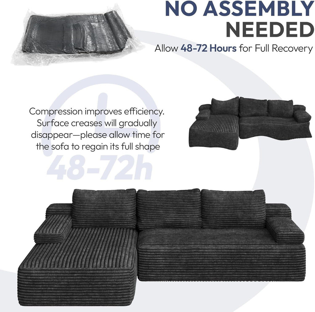 Yaheetech 110" Sectional Sofa Boneless Couch with Chaise, Dark Gray | Sectional Sofa Cloud Couch Corduroy Modular L-Shape Couch No Assembly Sofa with Detachable Pillow for Living Room Guest Room