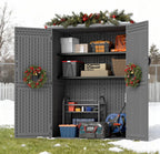 EHHLY Vertical Resin Storage Shed, 60 Cuft Garden Tool Sheds & Outdoor Storage, Plastic Outdoor Storage Cabinet Waterproof, 4.5 x 2.3 ft Backyard Outside Lawn Mower Storage Shed, Grey