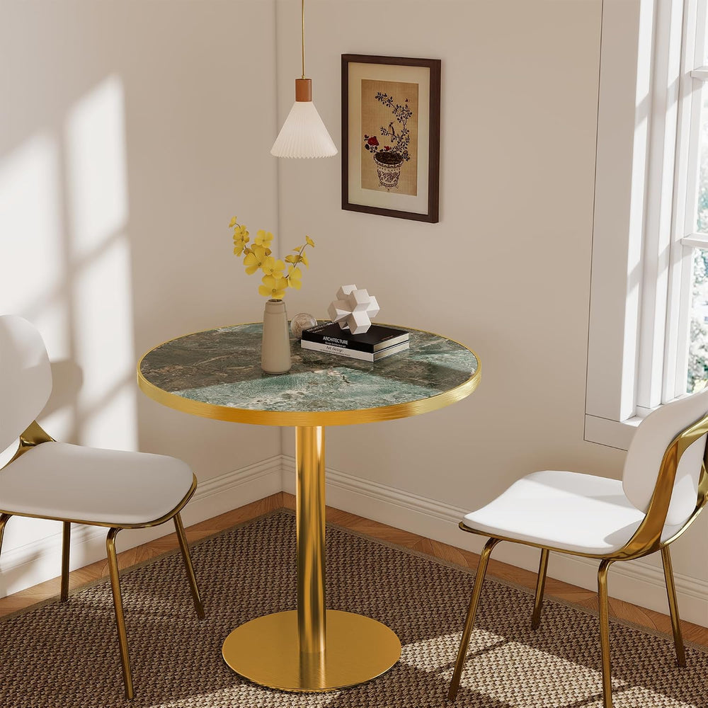 31.5" Round Tulip Table for 2-4, 1.2" Thick Emerald Forest Sintered...