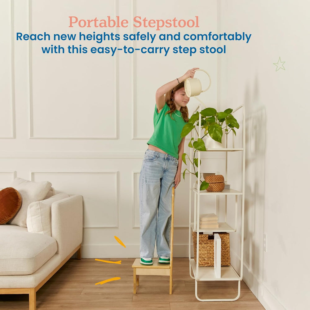 ECR4Kids Step Stool with Long Handle, One Step, Wooden, Montessori Furniture,...
