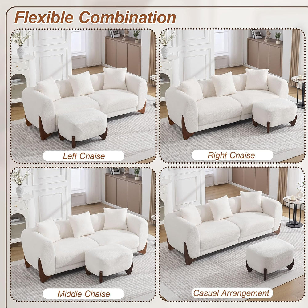 WUTUTUEE 28.7" Sherpa Boucle Ottoman with Solid Wood Legs, Modern Uphols...