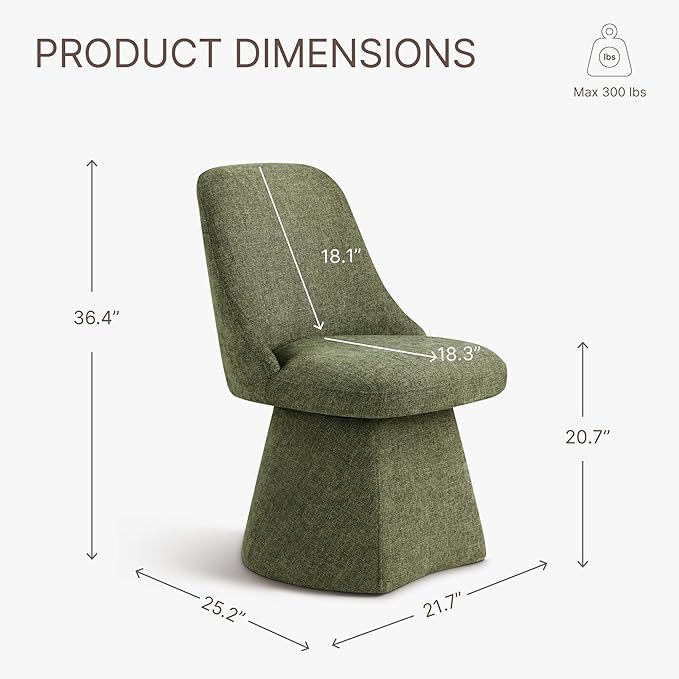 Swivel Dining Chairs Set of 2, Upholstered Mid Century Modern Deskchair with High Back, Linen Fabric Kitchen Chairs for Dining Room, Bedroom, Dressing Room, Green