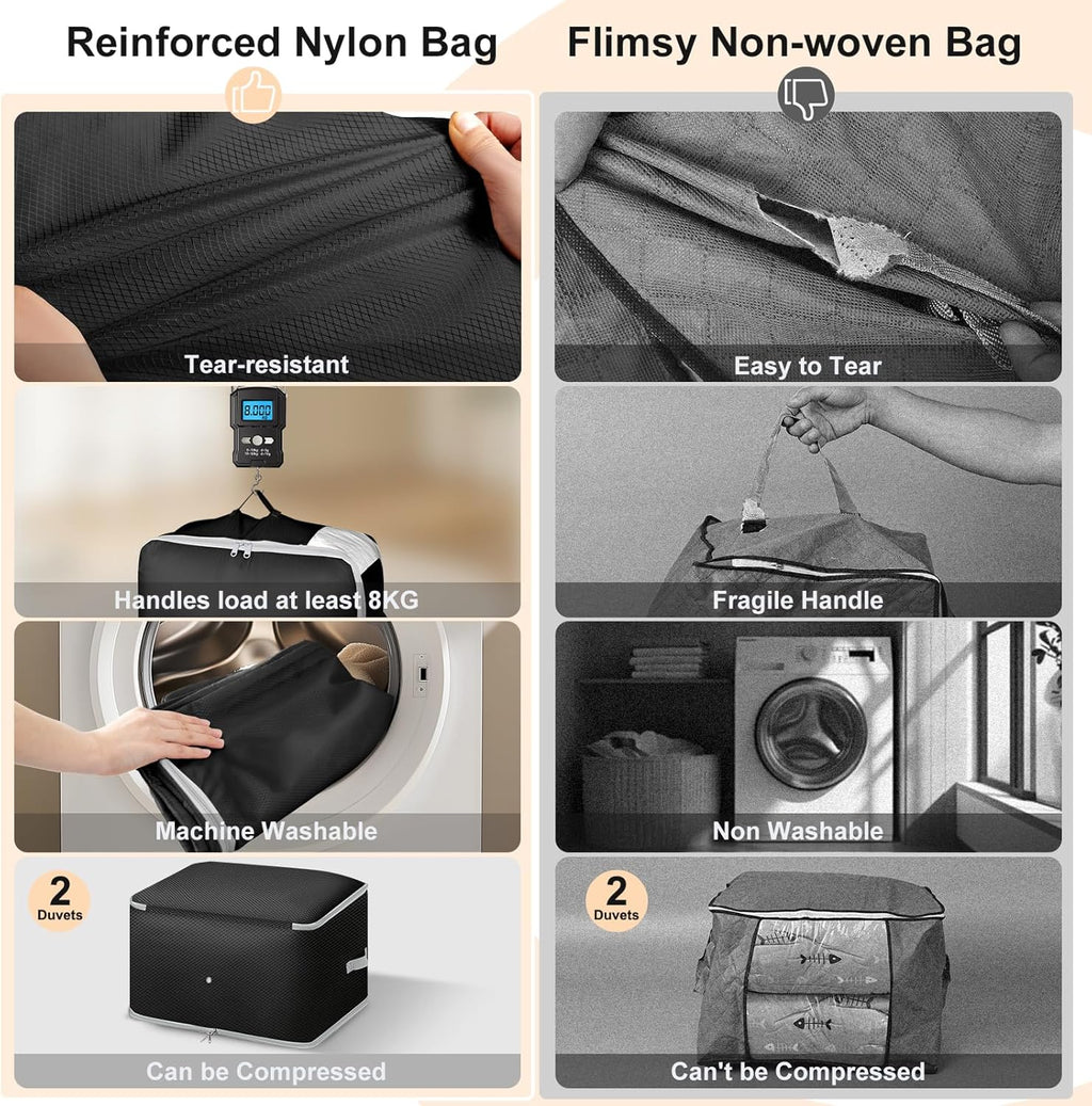 Comforter Storage Bag - 130L Large Capacity Blanket Storage Bags 3-Layer Ultra Space Saving Self Compression Organizer, Washable Compression Bags for Storage Comforter Blanket, 4-Pack, Black