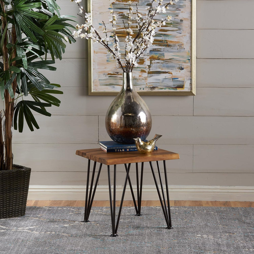 Industrial Acacia Wood Coffee Table Set, 3 Piece Living Room Table with Accen...