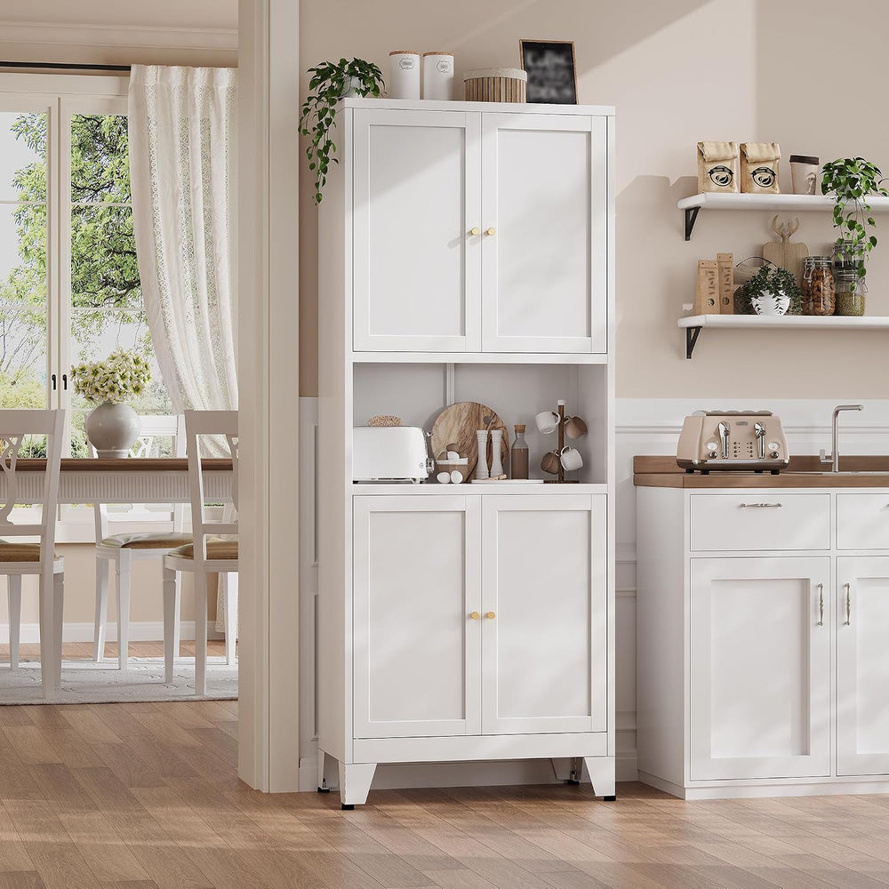 69"H Kitchen Pantry Cabinet with Countertop and Microwave Shelf,Metal Mi...