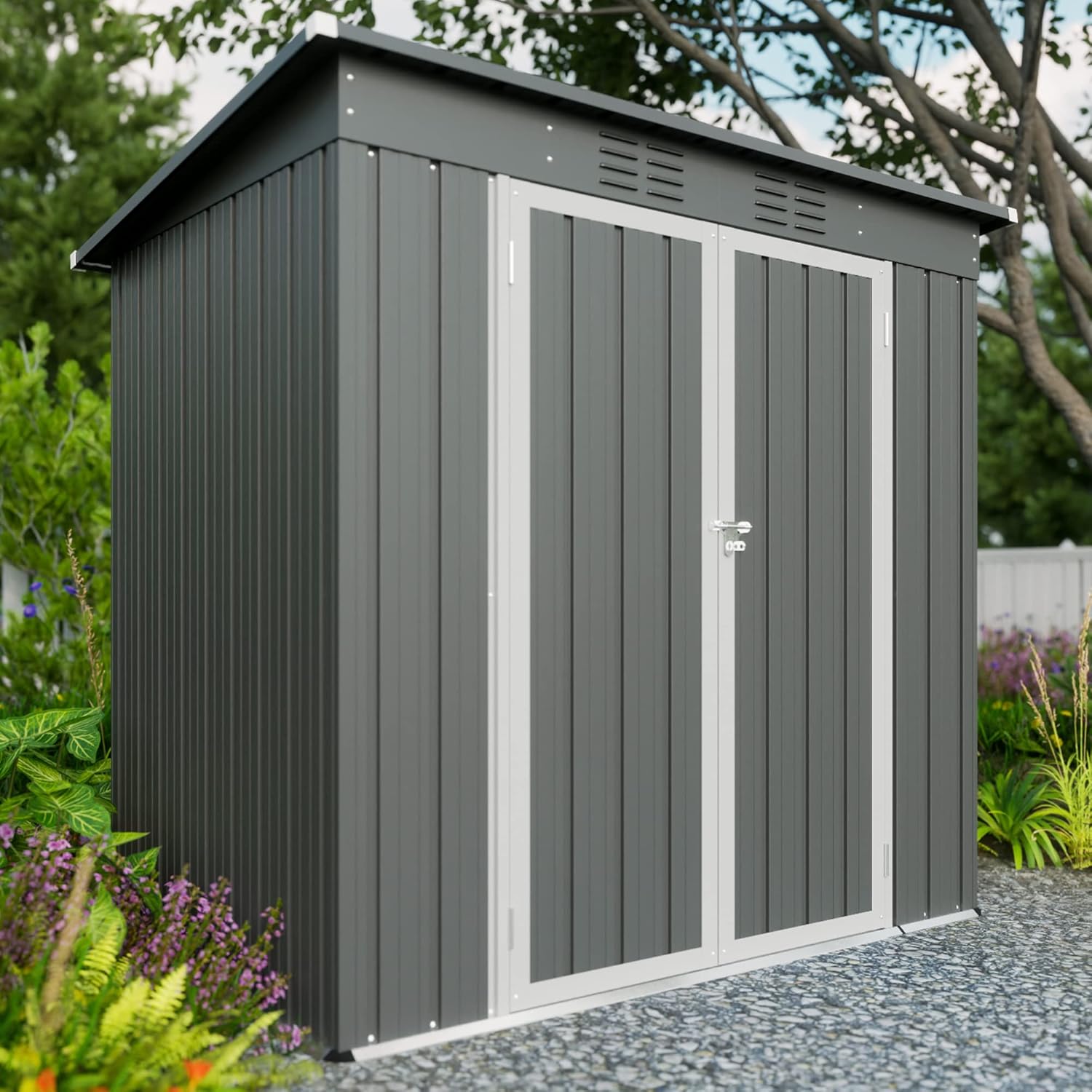4x6ft Metal Shed Outdoor Storage Shed,Metal Steel Utility Tool Shed Storage House with Double Lockable Doors and Air Vent for Backyard Garden Patio Lawn Gray