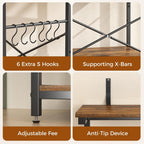VUSIGN Kitchen Bakers Rack with Power Outlet, 31.5 Inch Coffee Bar Station with 6 S Hooks, 4 Tiers Microwave Stand with Storage, Kitchen Stand for Pots/Pans/Spices, Rustic Brown