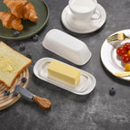 Butter Dish with Lid, Butter Keeper for Countertop, Airtight Butter Dish, Plastic Butter Keeper Tray for West/ East Coast Butter, Dishwasher Safe(White)