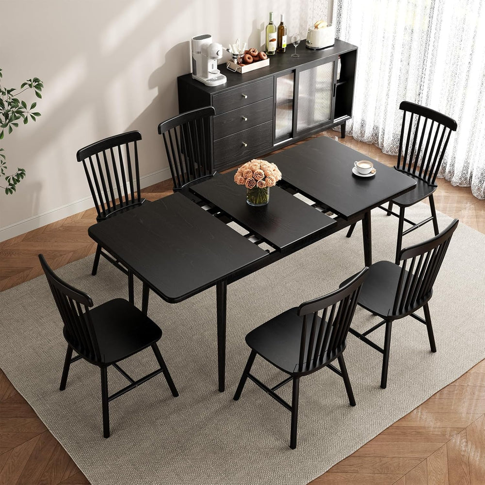 Muwuele Solid Wood Extendable Dining Table for 4-8 People with Seamless Exten...