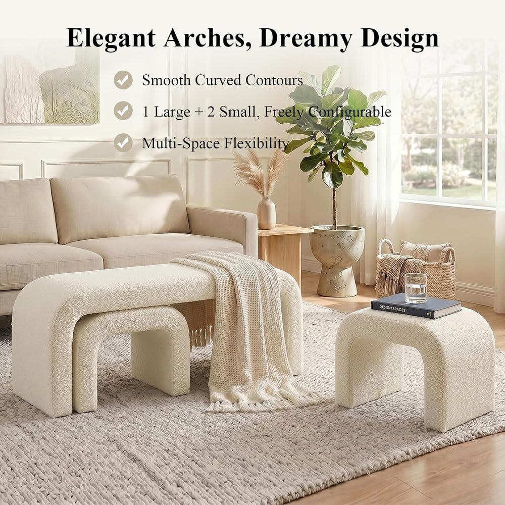 3-Piece Ottoman Bench Set, End of Bed Bench with 2 Foot Stools | 44" Ted...
