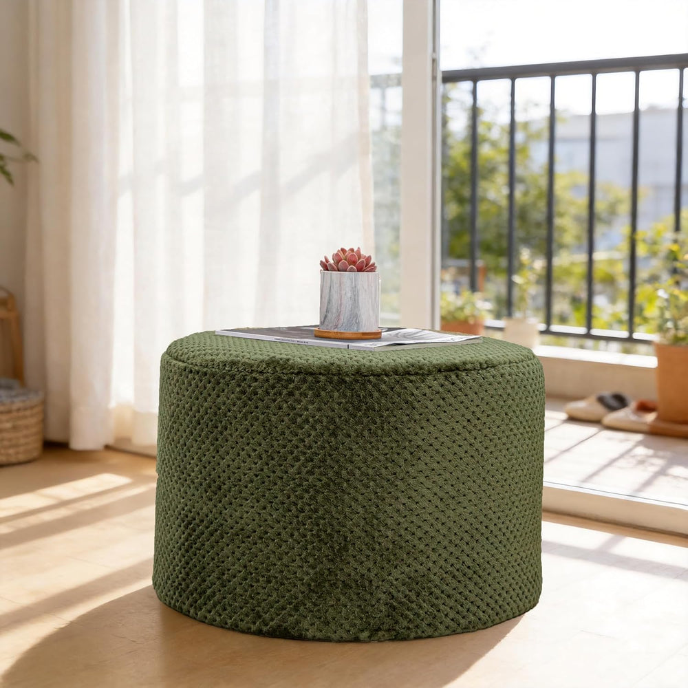 Poofieotto 20"x14" Round Foam Stuffed Pouf Ottoman - Modern Floor F...