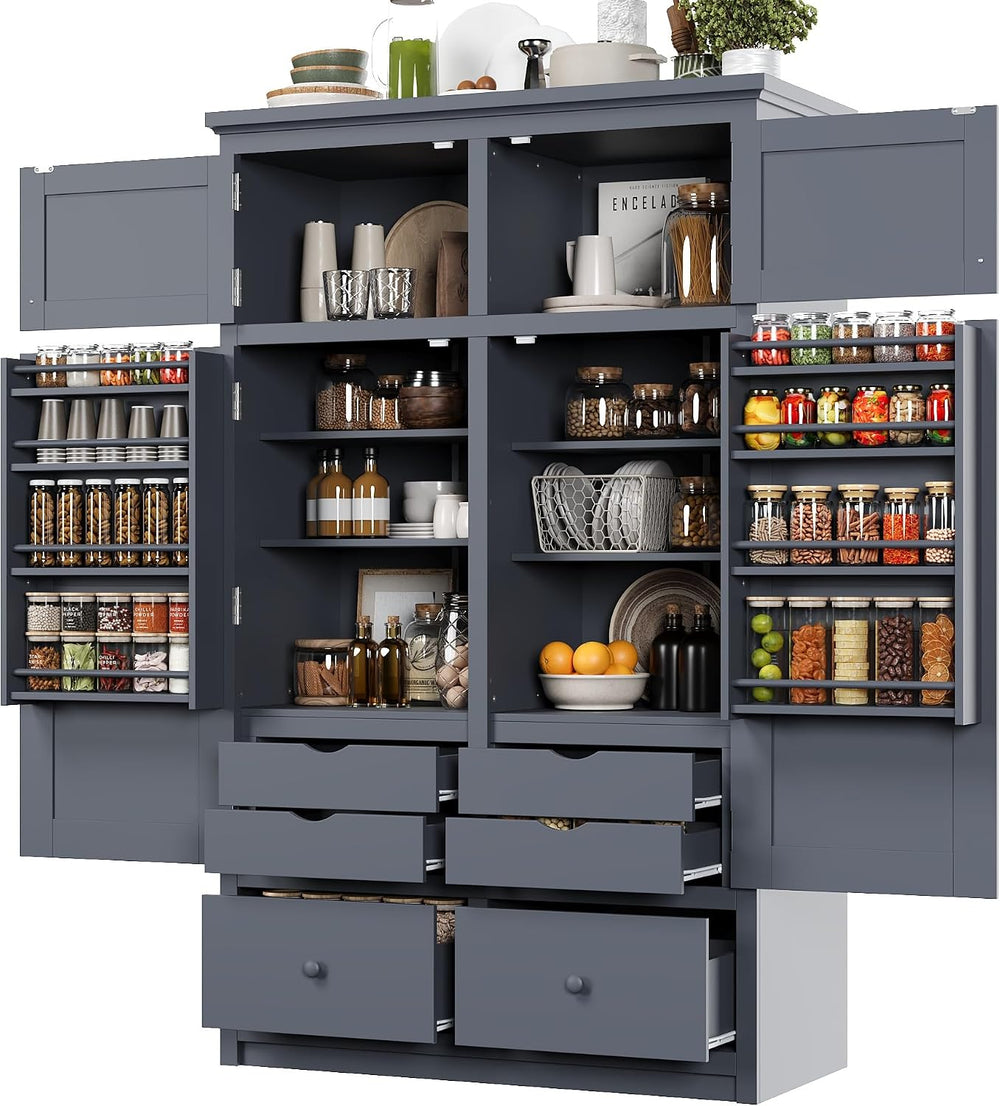 Tall Kitchen Pantry Cabinet with Adjustable Shelves, Freestanding Large Cupbo...