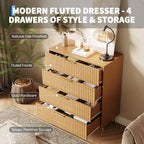Garvee Fluted Dresser for Bedroom with 4 Drawers,32" Wide Modern Chest of Wooden Bedroom Chest with Metal Handle,Wide Clothes Storage Organizer,Closet Dresser & TV Stand for Living Room,Natura Oak