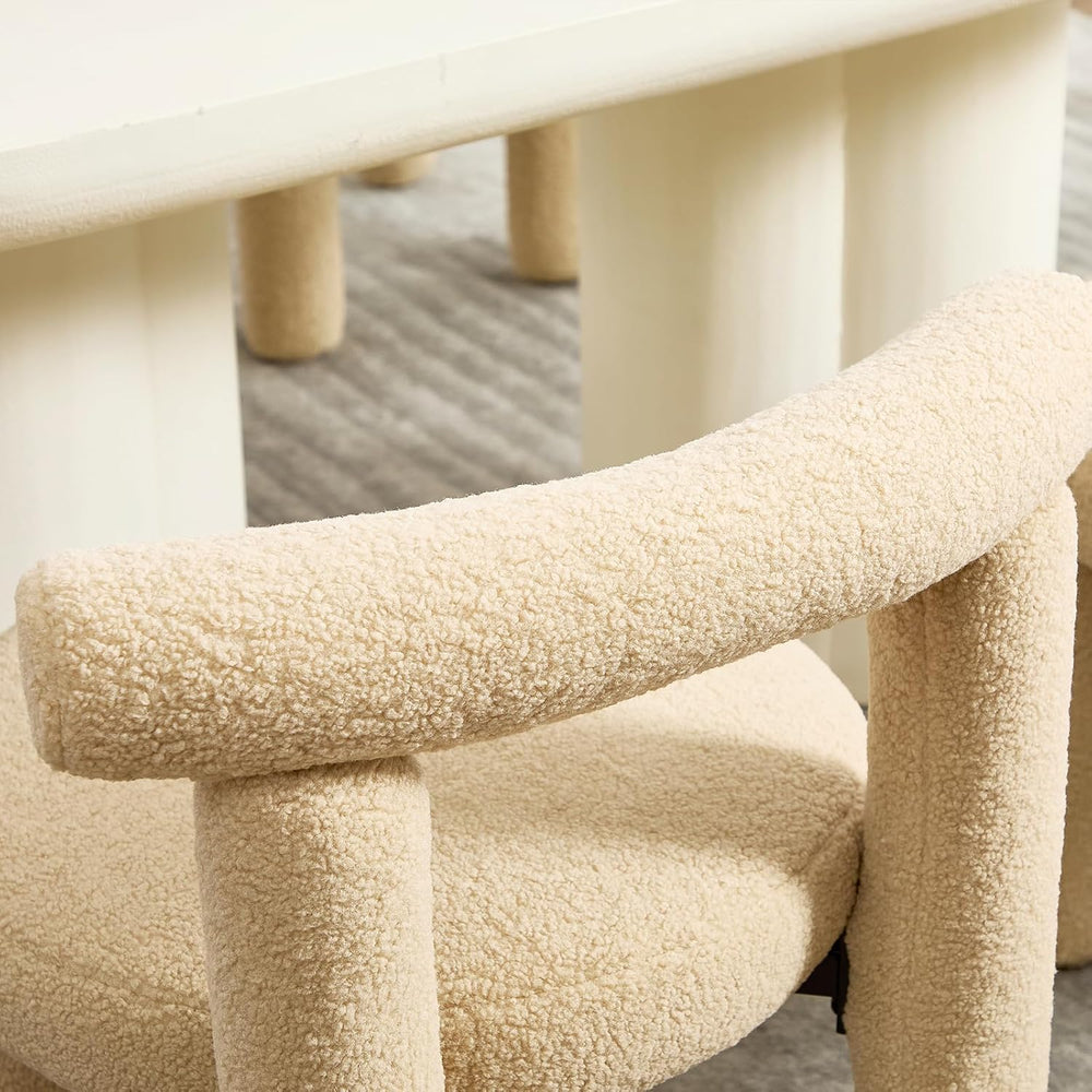 Modern Sherpa Dining Chair Set of 2, Camel | Soft Boucle Upholstery, Curved B...