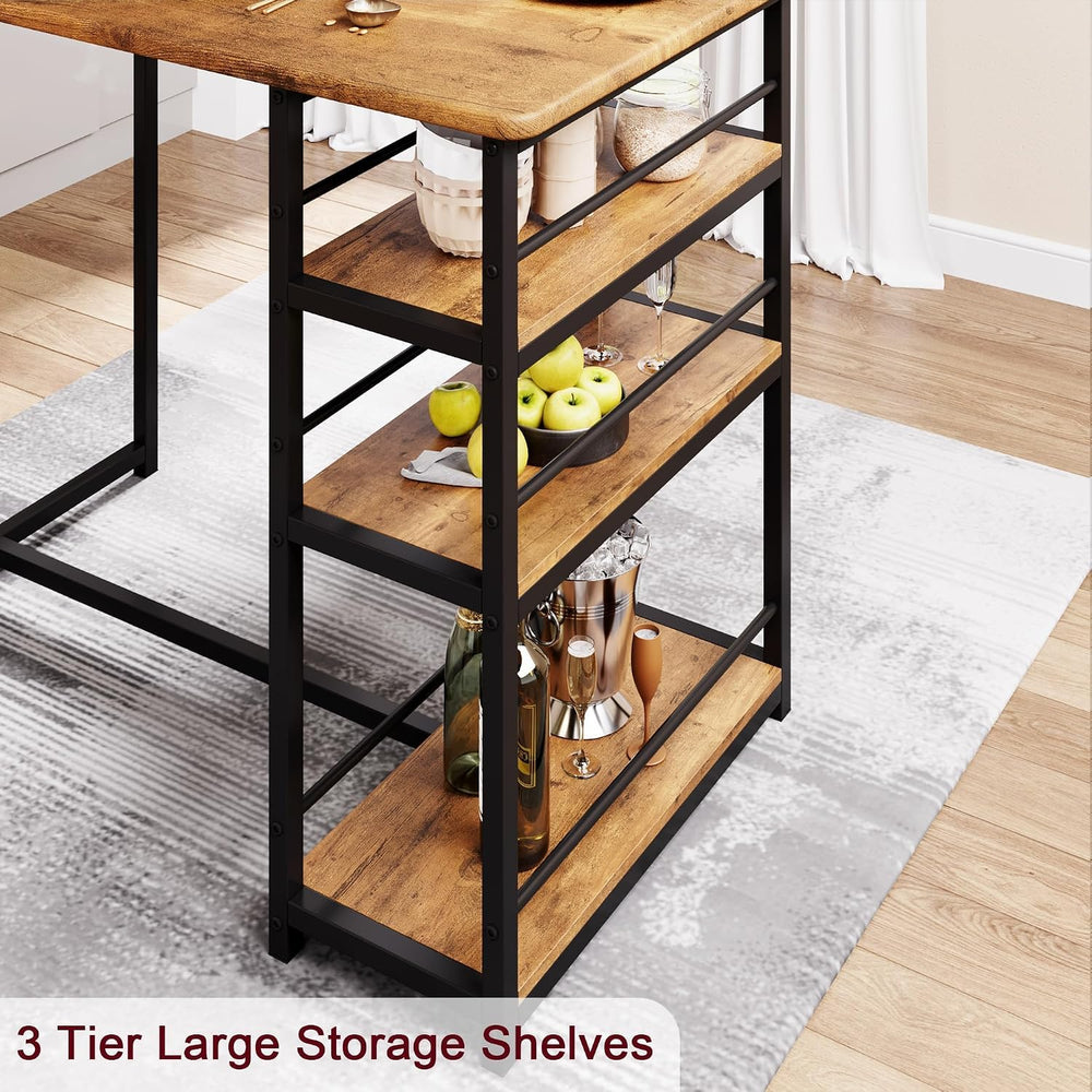 Bar Table and Chair Set with 3 Shelves, 2 Upholstered Stools, Vintage | Small...