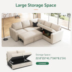 HONBAY Modular Sectional Sleeper Sofa with Pull Out Bed, L Shaped Couch with Storage Seat, Convertible Sectional Couches for Living Room, Beige