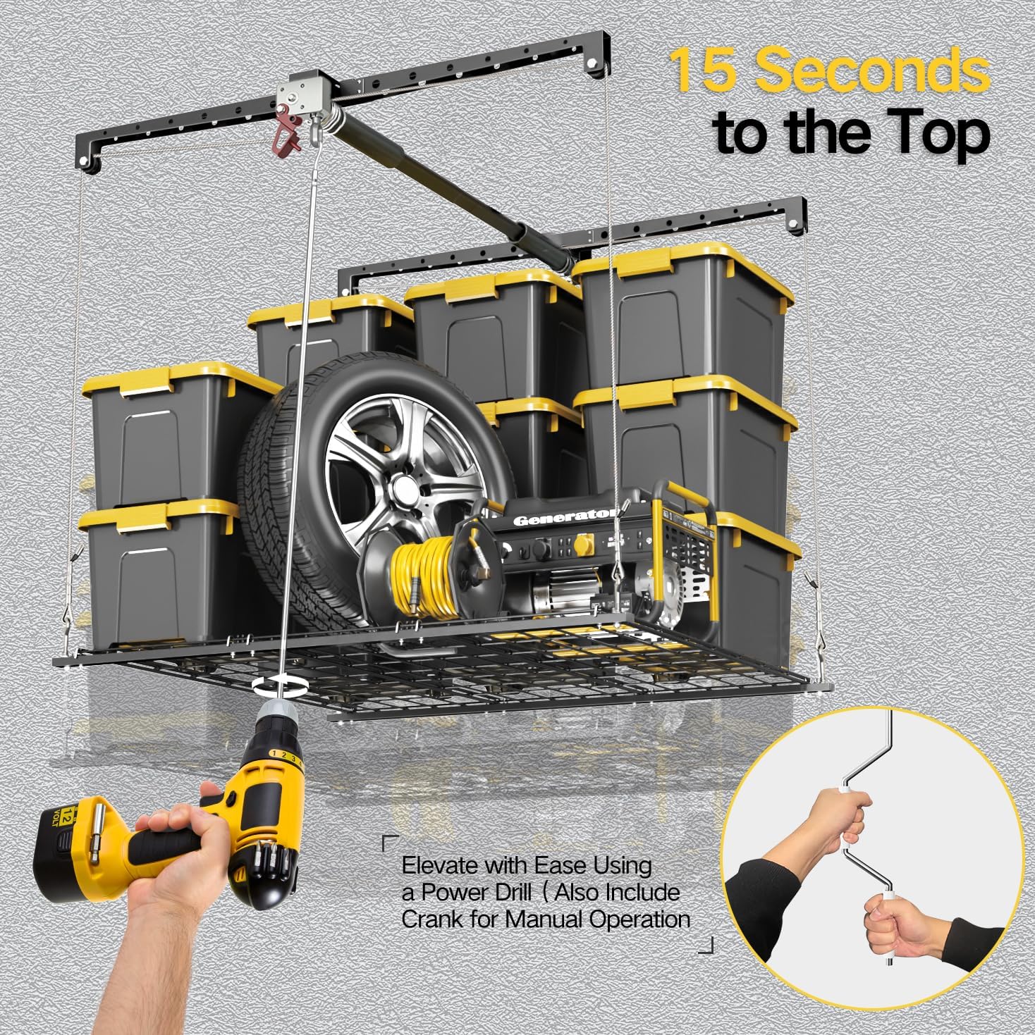 Overhead Garage Storage Rack for 8-10ft Ceiling, Heavy-duty 4x4 FT Garage Ceiling Storage Racks with Safety Lock, Ideal for Storage Mounted Lift System and Storage Organizer, 250lbs Capacity