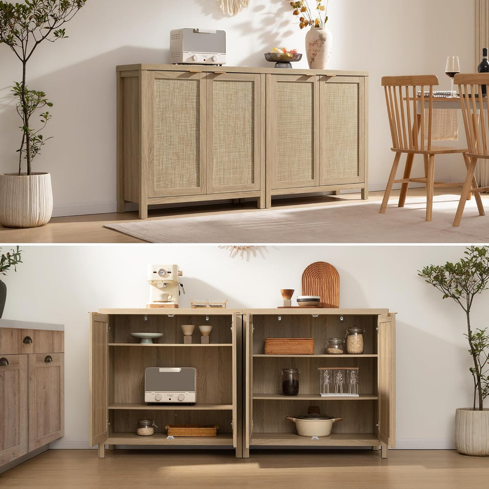 SICOTAS Rattan Sideboard Buffet Cabinet with Large Storage : Boho Credenza Co...