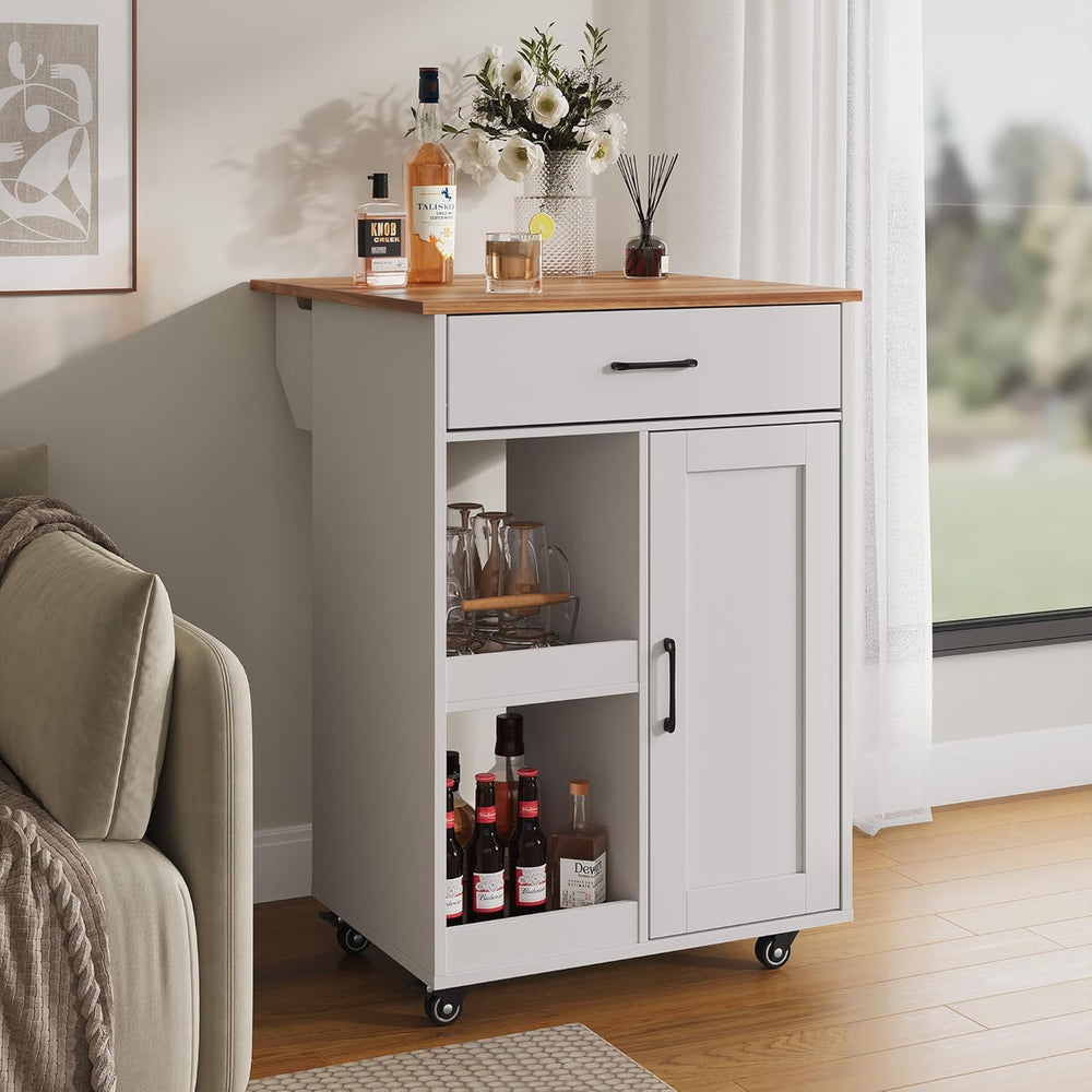 Garvee Kitchen Island with Drop Leaf, Rolling Kitchen Island on Wheels with S...