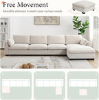Ball & Cast Oversized Modular L Shaped Sectional Sofa W/Movable Ottoman and USB Ports,5 Seater Chenille Couch W/ 2 Armrest Pillows,Side Pocket & Folding Table,for Living Room,Apartment,Beige,130"