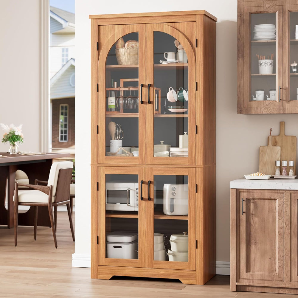 70" Kitchen Pantry Storage Cabinet - Modern Display Pantry Storage with ...