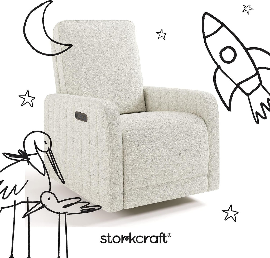 Storkcraft Kyoto Deluxe Power Recliner Swivel Glider, Ivory Boucle | Premium Electronic Power Recliner for Nursery, Includes Dual-USB Charging Port with USB-A & USB-C, Glider Rocking Chair