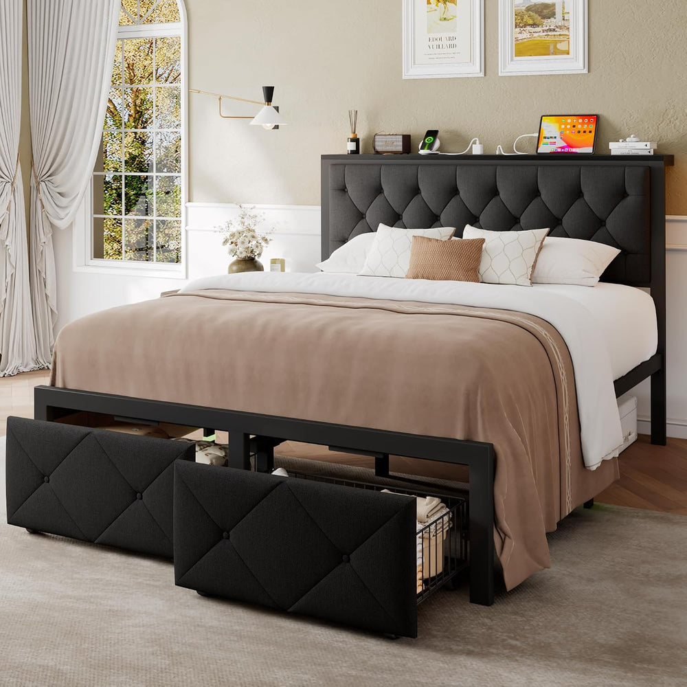 Einhomn Full Size Bed Frame with 2 Storage Drawers, Metal Platform Bed with C...