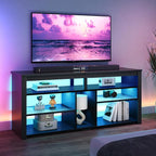 Bestier LED Tall TV Stand, Entertainment Center for 55/60/65 Inch TV, Gaming TV Console with Storage for PS4, Adjustable Shelf TV Cabinet for Living Room Bedroom, Carbon Fiber Black