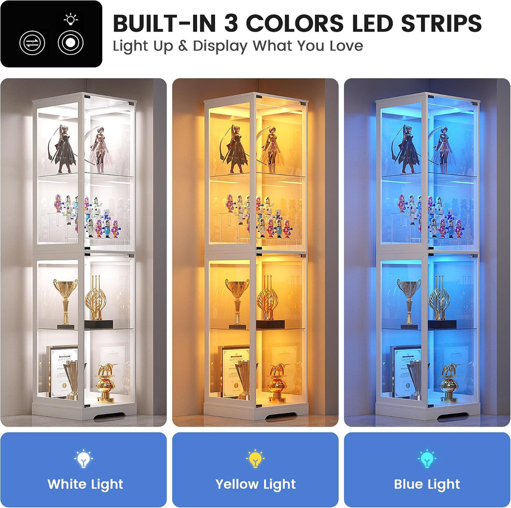 Glass Display Cabinet with Doors, 65" Tall 4-Tier Curio Display Case wit...