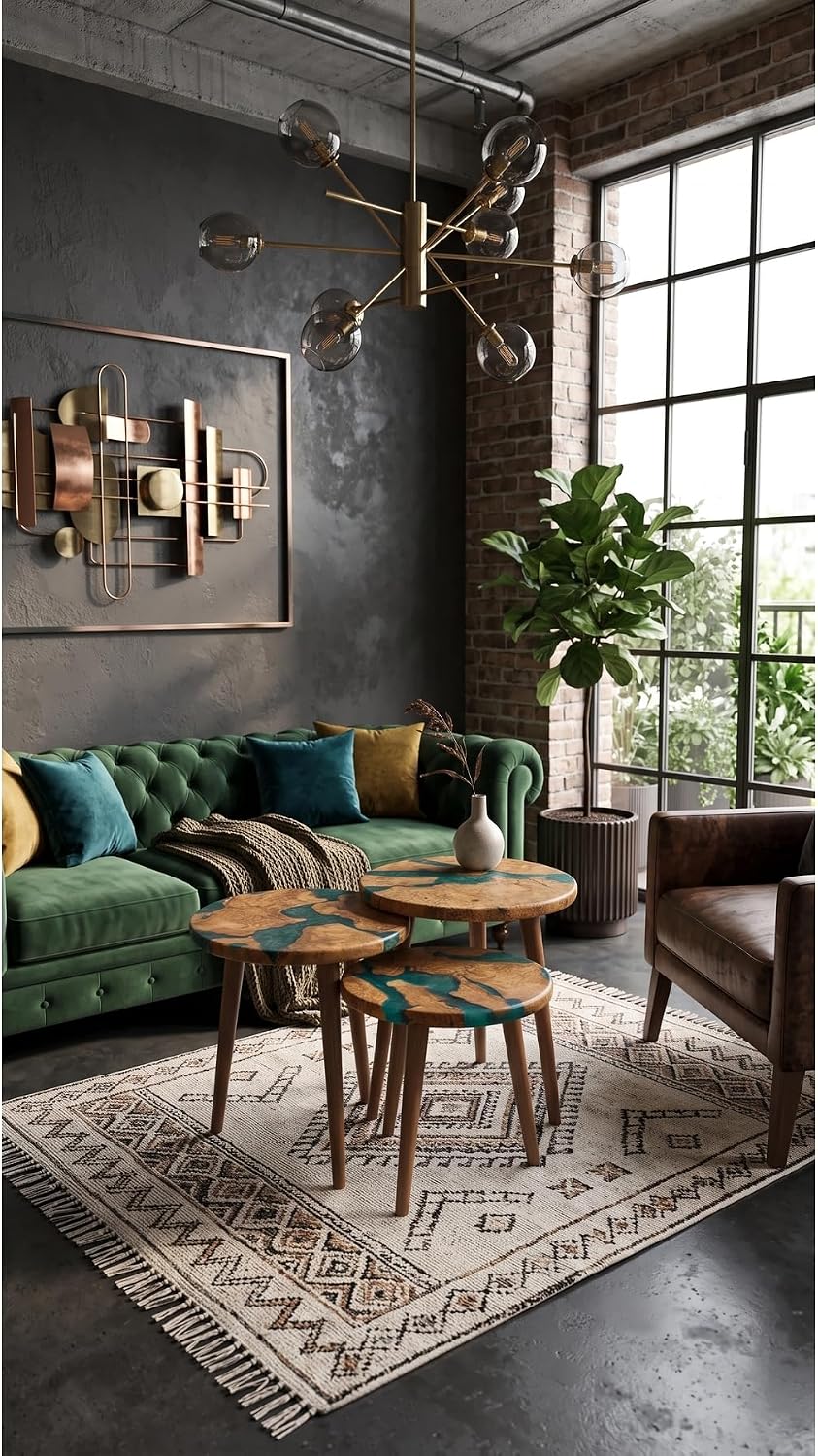 3-Piece Round Nesting Side Table Set 15.7 in Diameter | Olive Wood & Gree...