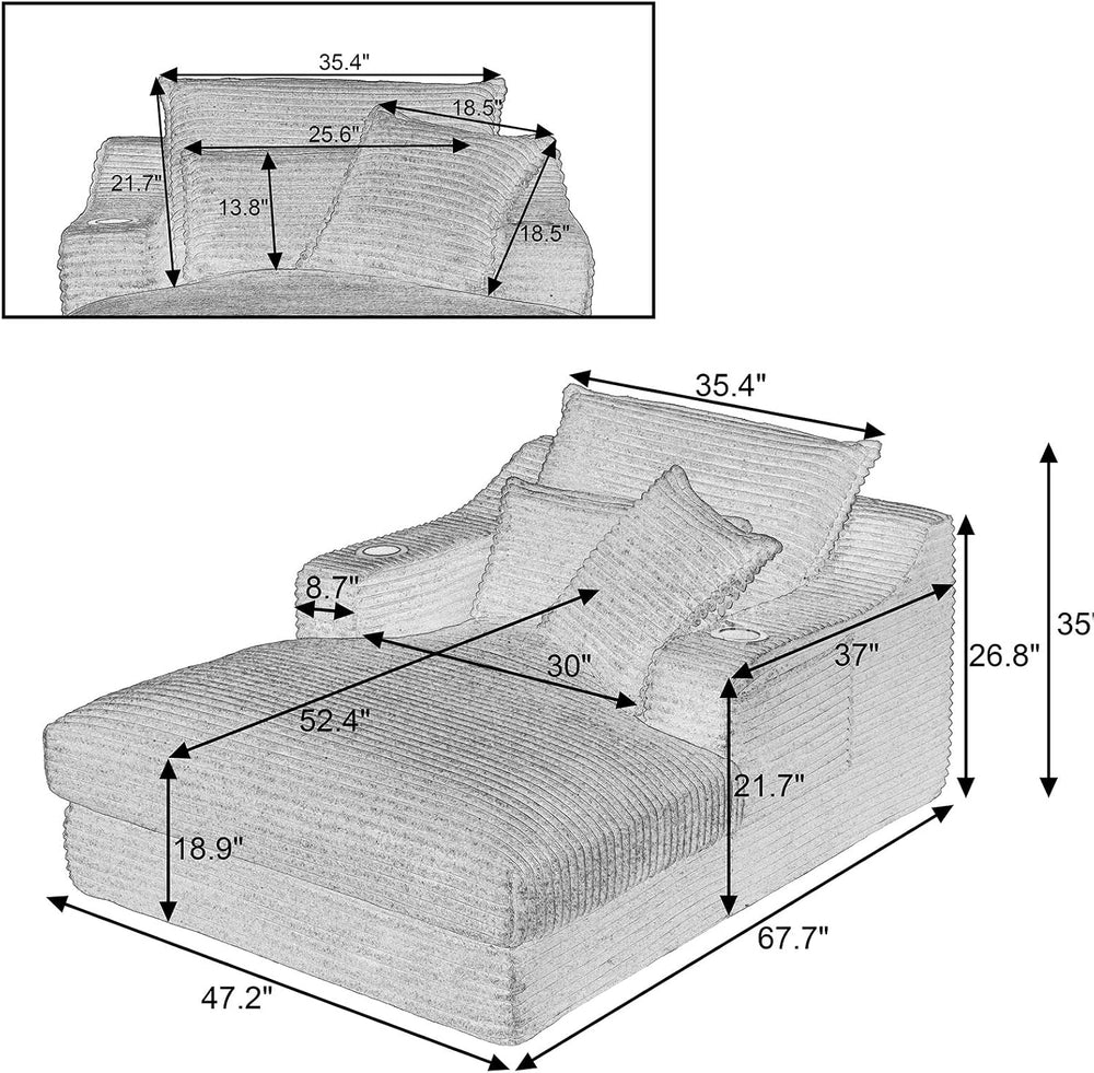 47.2"Oversized Chaise Lounge Chair Indoor,Corduroy Reading Chair with Cu...