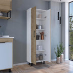 23.6" D*11.8" W*70.9" H White Corner Kitchen Pantry, 5 Adjustable Shelves & Metal Handles, Natural Wood Double Door, Freestanding Storage Cabinet, Modern, for Living Room, Dining Room