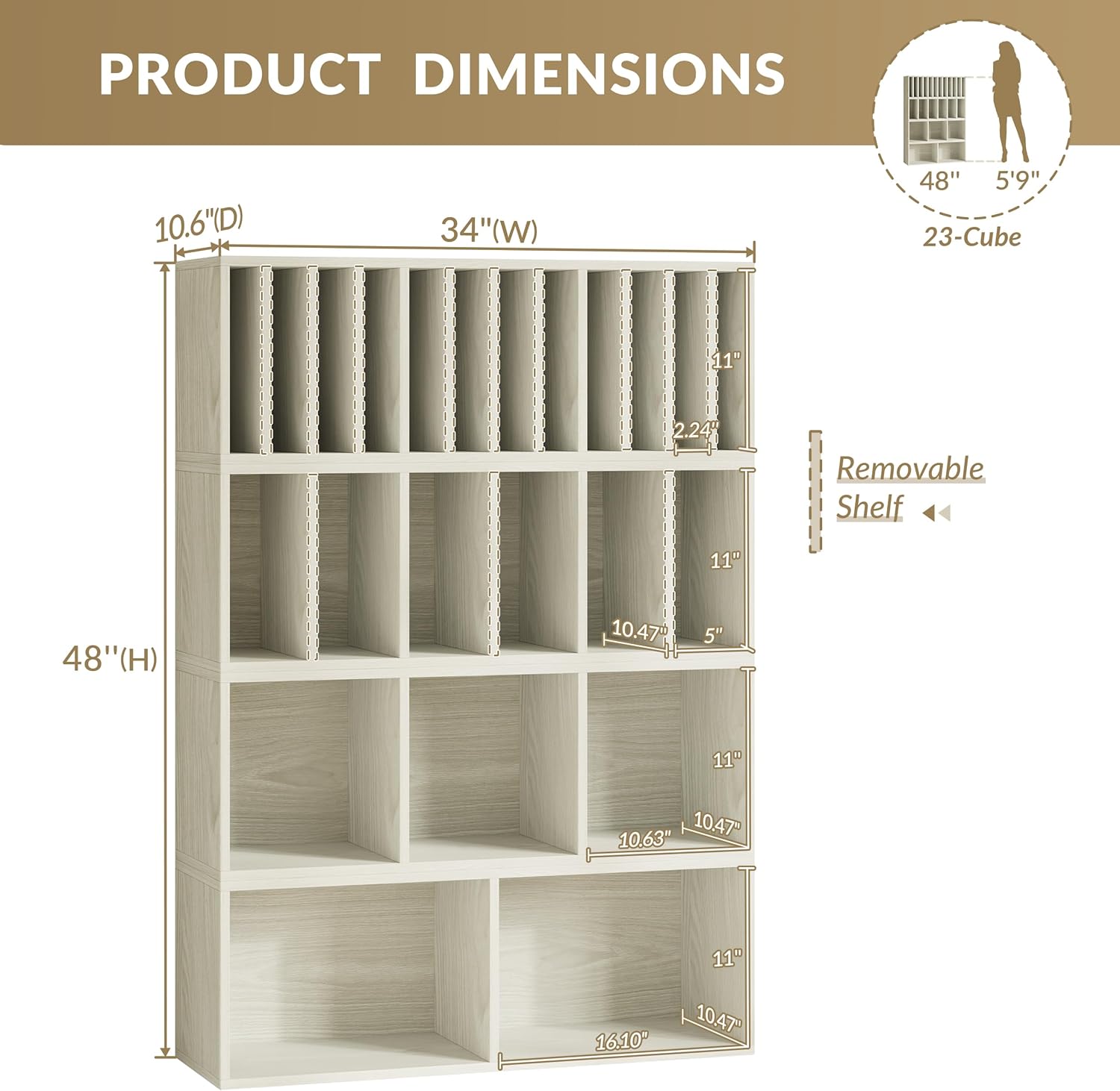 IOTXY DIY Modular Cube Bookcase - CubeXY Customizable Stackable Expandable Combination Set, 23-Cube Open Bookshelf for Books, Fabric Storage Bin, and Vinyl Record Organizer, Oak
