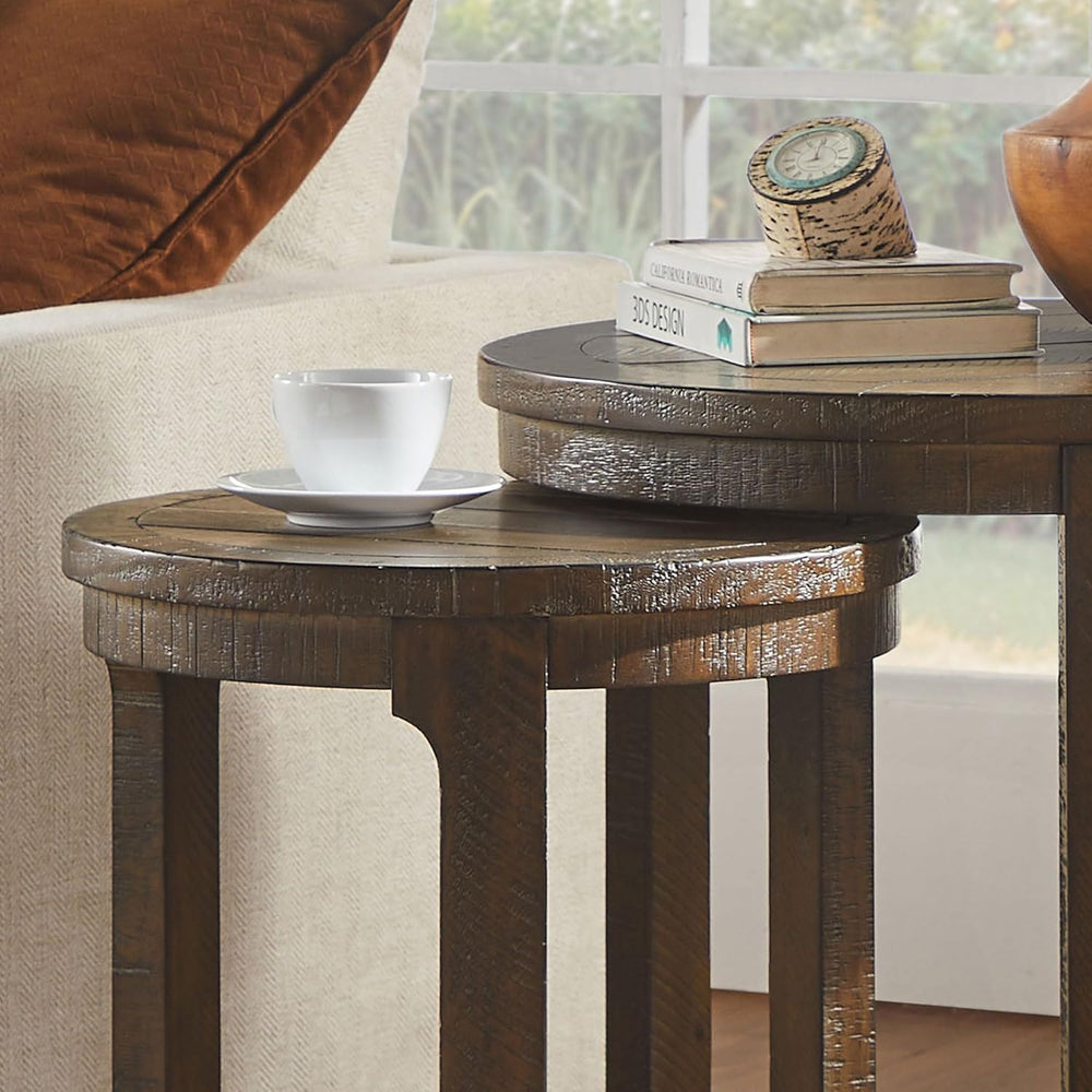 WILLIAMSPACE 24" Round Nesting Coffee Table Set of 2, Solid Wood Coffee ...