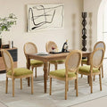 Rattan Back Upholstered Dining Chairs Set of 6 French Country Oval Kitchen Side Chairs with Wood Legs for Dining Room, Kitchen, Restaurant(Olive Green-Rattan)
