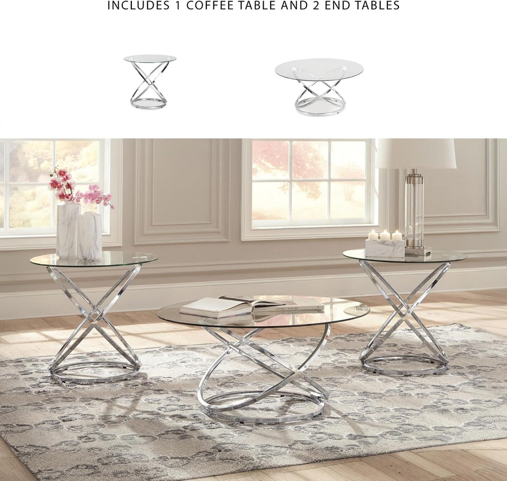 Signature Design by Ashley Hollynyx Round Glass Coffee Table Set of 3 | Tempe...