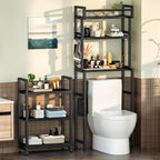 Recaceik 6-Tier Over The Toilet Storage Shelf with Cart, Freestanding Above Toilet Shelf Rack, Farmhouse Bathroom Organizer Shelves, Space Saver (Black)