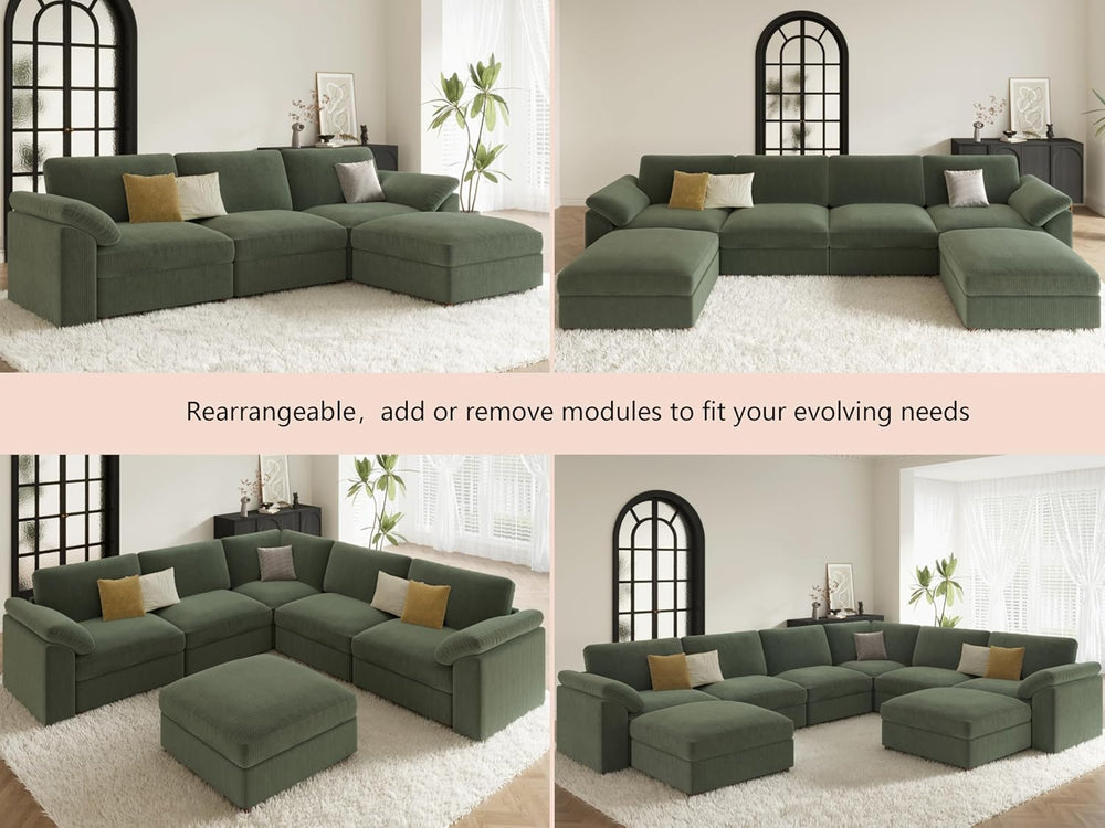 EASE MOOSE Green Sectional Modular Sofa, Oversized Deep Seat Cloud Couch