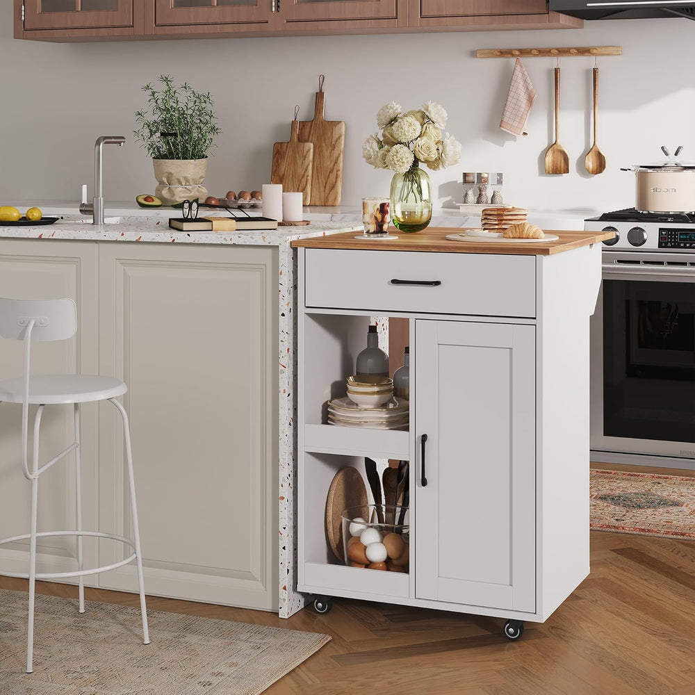 Garvee Kitchen Island with Drop Leaf, Rolling Kitchen Island on Wheels with S...