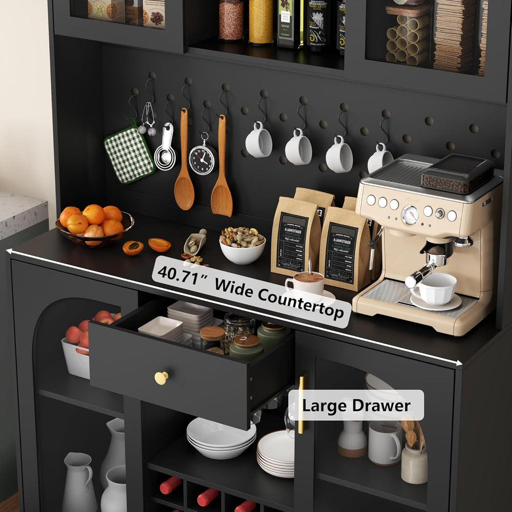 72'' Tall Kitchen Pantry Storage Cabinet with Led Light - Black Pantr...