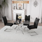 5 Piece Dining Table Table Set, Modern Tempered Glass Dining Table Set for 4 Kitchen Table Set with 4 Upholstered Chairs for Kitchen Dining Room (Sliver Table with Black Hoop Leg Chairs)