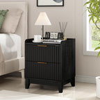 Wnutrees Fluted Nightstand with Charging Station, Modern Bedside Table with 2 Drawers, Farmhouse Wooden End Side Table Living Room, 2 Pack, Black