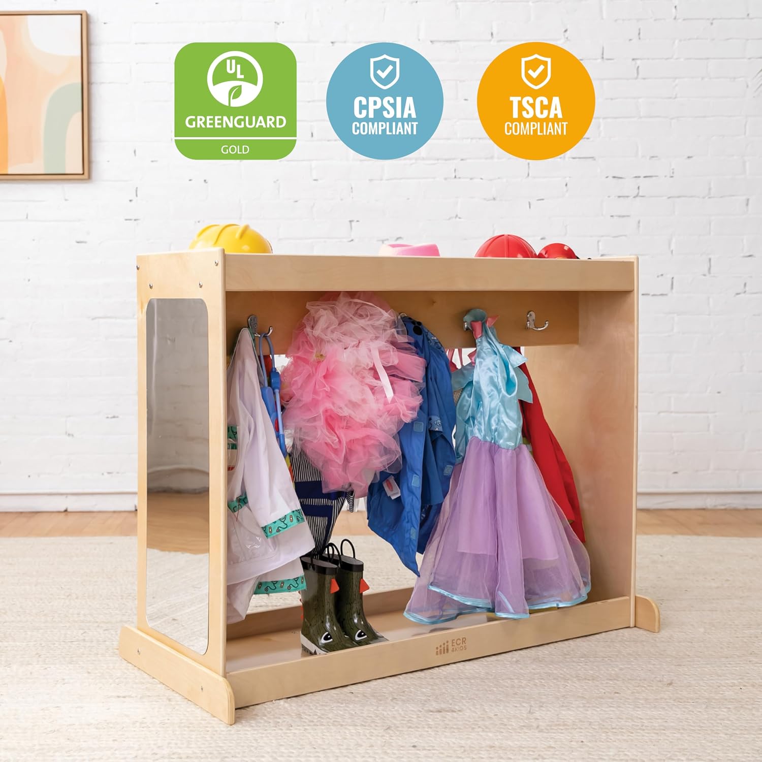 ECR4Kids Streamline Dress-Up Island Costume Organizer, Montessori Furniture, Natural