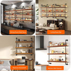 Large Wine Rack Wall Mounted with LED Light, Solid Wood Bar Shelves Wall Mounted, 3-Tiers Liquor Bottles Floating Shelves Display Storage Organizer for Home Bar, Dining Room (39.7 inch)